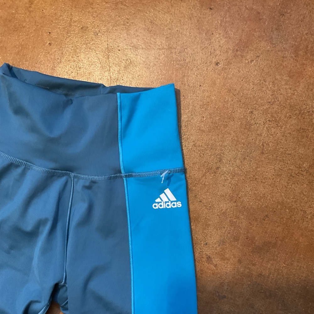 Adidas Colorblock Blue Hugh Rise Leggings A33 - Picture 3 of 4